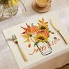 Durable Table Mats for Daily Use Pumpkin Autumn Leaves Placemat, Thanksgiving Linen Washable Heat Resistant Rustic Decorations Place Mat Dining