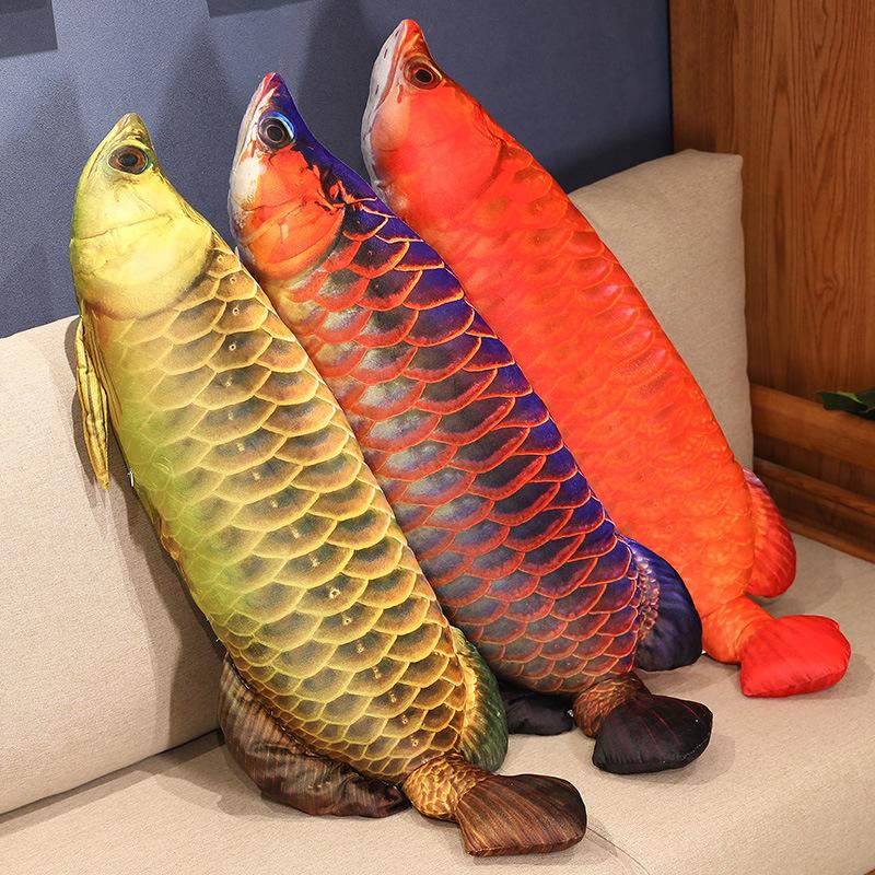 Nice 1pc Cuddleable Lifelike Gold Arowana Plush Toys Stuffed Soft Fish Doll Soft Fish Pillow Plush Arowana Cushion Cat's Toys