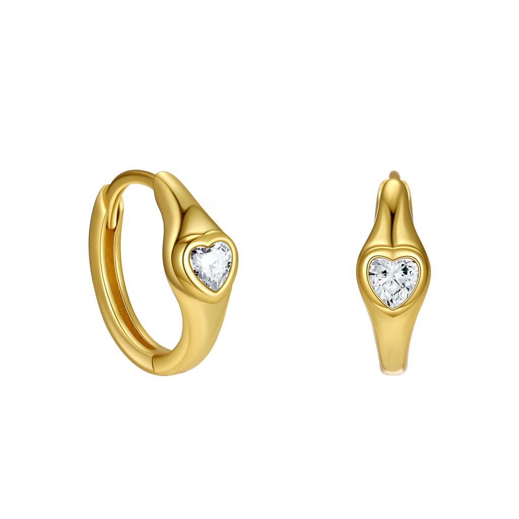 925 Sterling Silver Heart Zircon Huggie Hoop Earrings, Gold/Platinum Plated Cute Love Earring for Women, Fashion Hypoallergenic