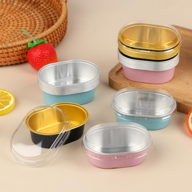 10Pcs Aluminum Foil Cake Container Cupcakes Pans Liners With Lids Heat-Resistant Foil Baking Cups Easy To Use Kitchen Tool