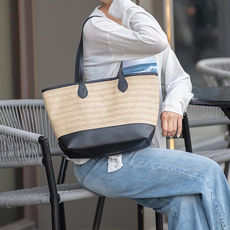 

Женская большая сумка-тоут с плетеной текстурой Водонепроницаемые сумки на плечо Большие сумки Женская повседневная пляжная сумка-тоут Женские дорожные сумки-шоппер из искусственной кожи