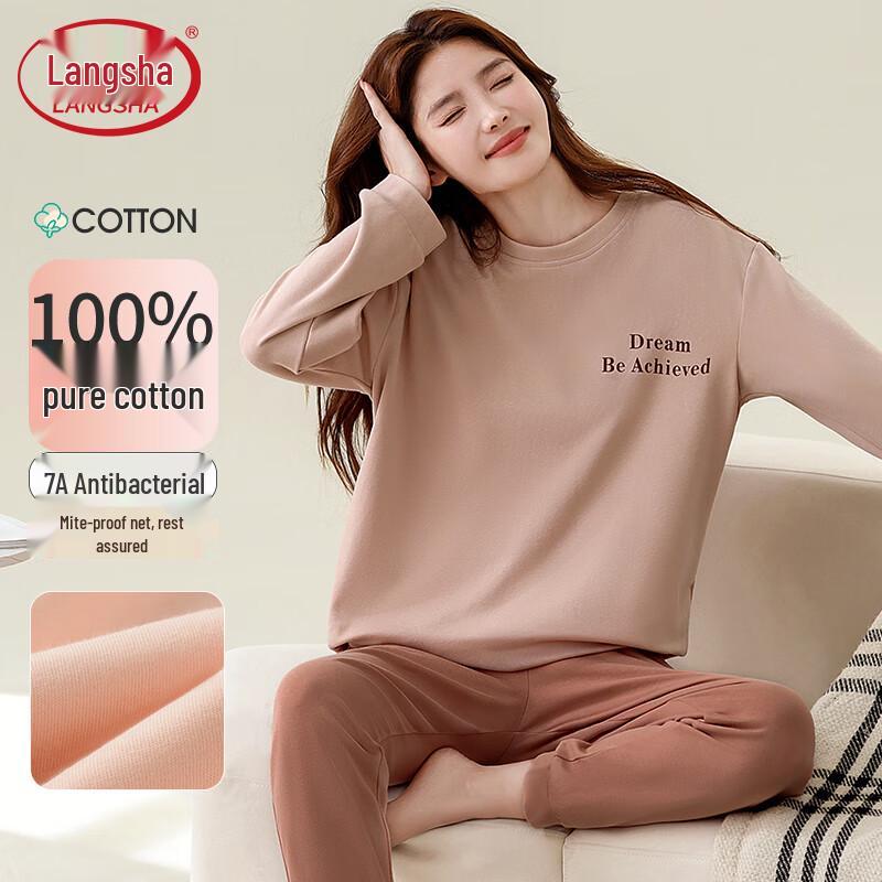 Langsha Women s Pure Cotton Long-Sleeve Pajama Set XL