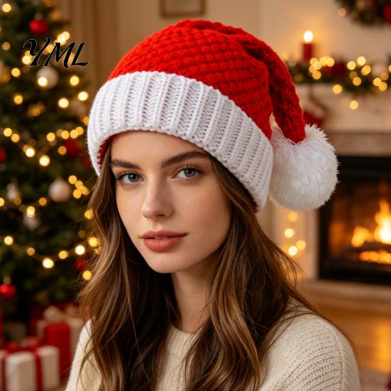 Family Holiday Outfit Accessories Santa Hat, Red Knitted Christmas Hat for Kids Adults, Soft Premium Yarn Caps Season Winter Xmas Party with