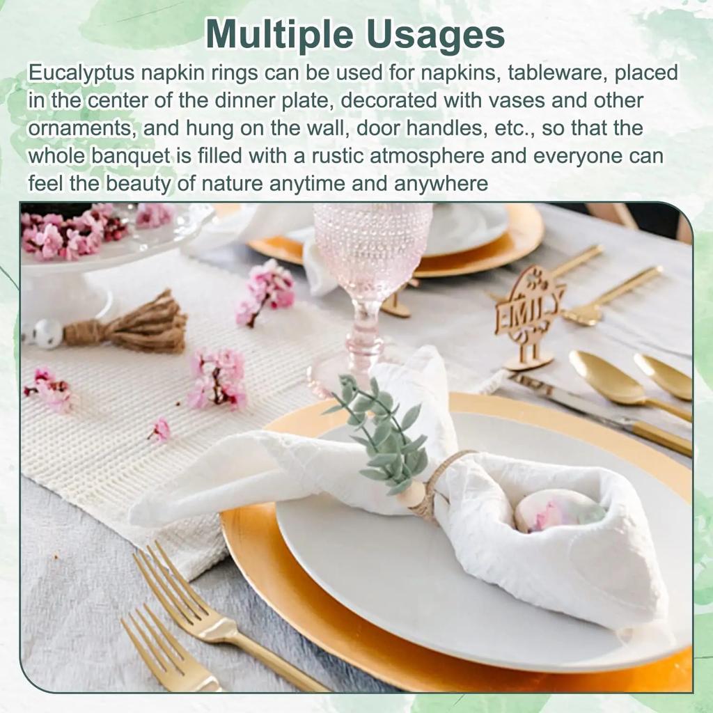 96PCS Thanksgiving Eucalyptus Leaf Napkin Ring Hotel Western Restaurant Banquet Table Setting Simulation Leaf Napkin Buckle