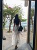 French Lace V-neck Suspender Dress Women's Summer Vacation Irregular Skirt White Beautiful Waist Mid-length Dress