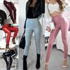 Women Autumn Winter Stretchy Faux Leather Long Pants High Waist Skinny Trousers