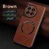 For OnePlus 13 12 11 Fine-hole PU cow pattern leather external magnetic ring soft edge anti-drop anti-fingerprint phone case