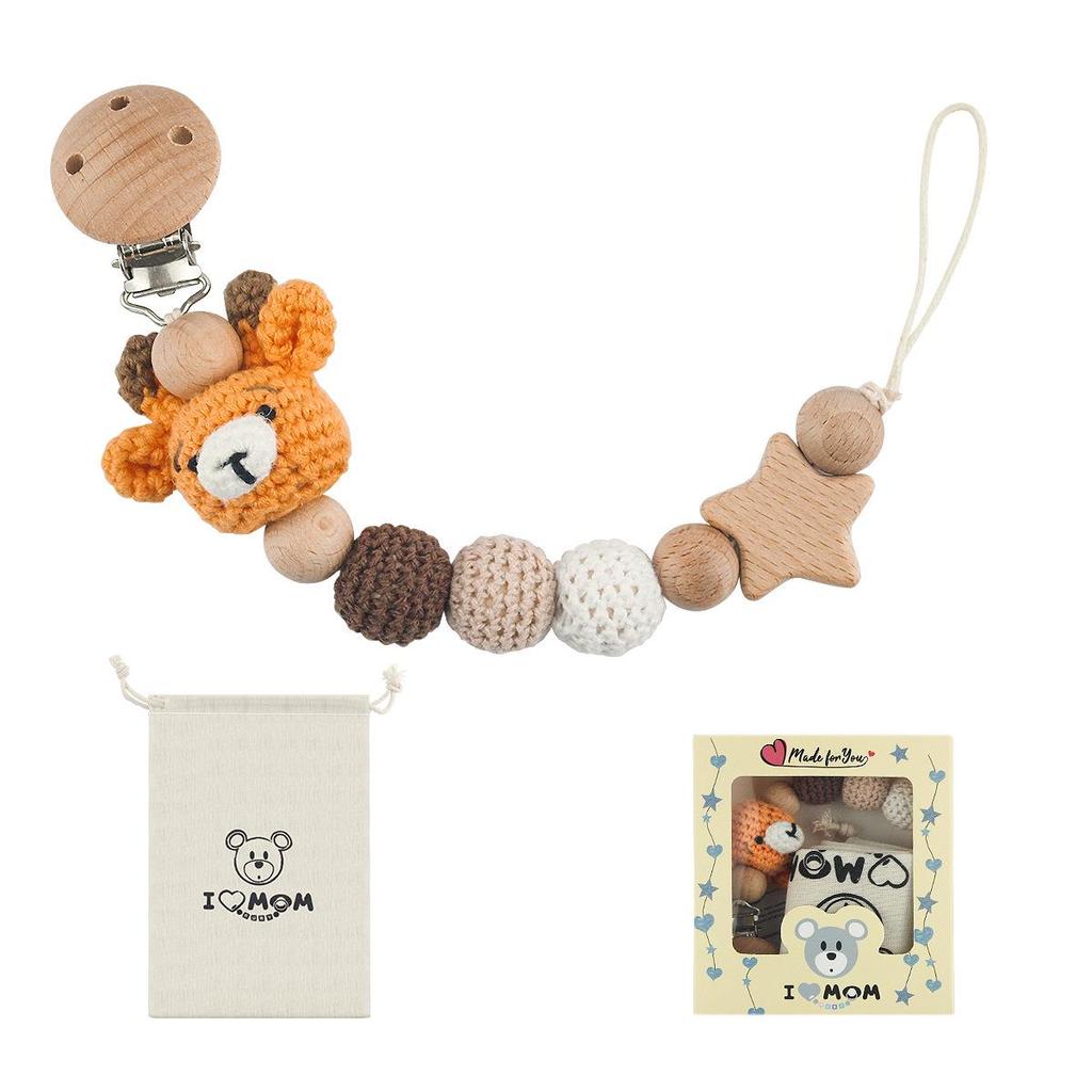 Crochet Baby Pacifier Chain with Cartoon Animal Teether - Anti-drop Design