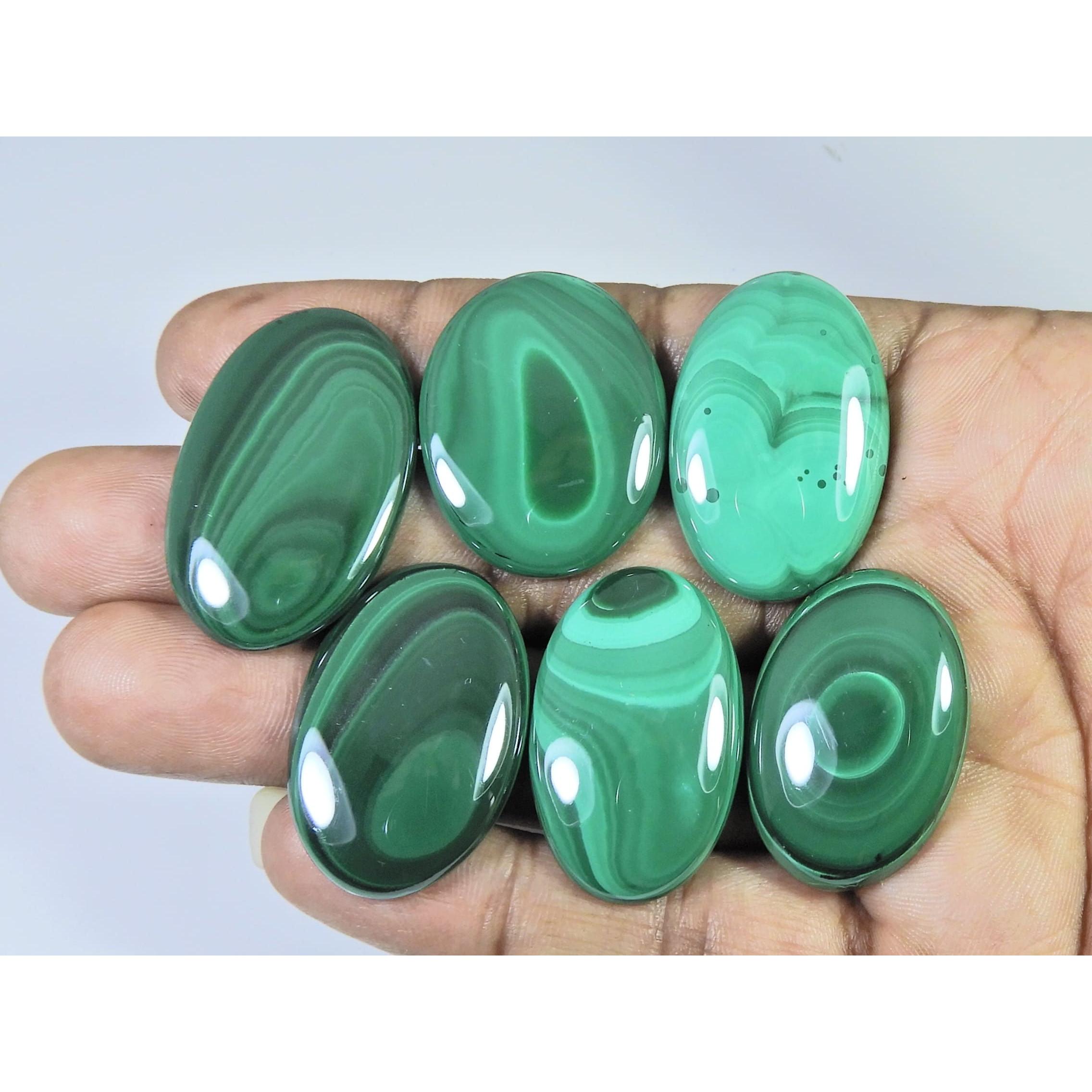 

292Cts. Natural Malachite Oval Shape Cabochon Loose Gemstone 6Pcs Lot C-2111