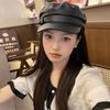 Fashion Y2k Gils Punk Beret Caps Gothic Black Pu Leather Flat Top Baseball Caps Vintage England Flat Women Berets Cosplay