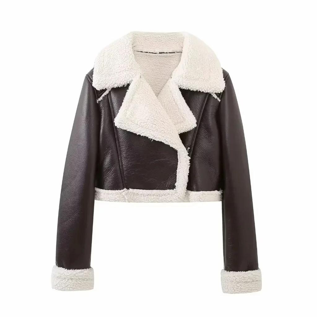 Damer Ensfarget Kort Skinnjakke Glidelås Lange Ermer Høst Vinter Kåpe Vintage Feminin Chic Dame Antrekk Korte Jakker