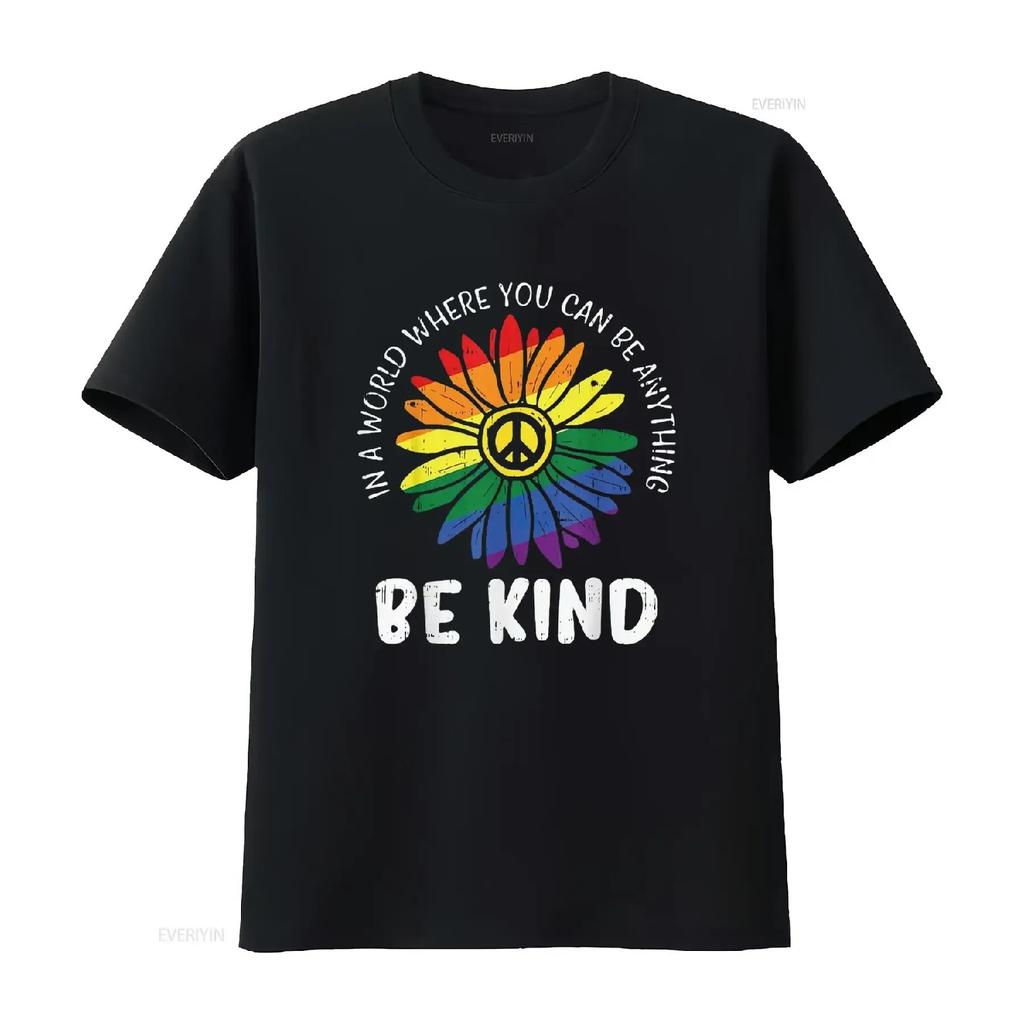 Mens World Be Kind Rainbow Daisy Peace Hippie Gay Pride Lgbt T Shirt Black 4X Large Vintage Washed Breathable Stretched