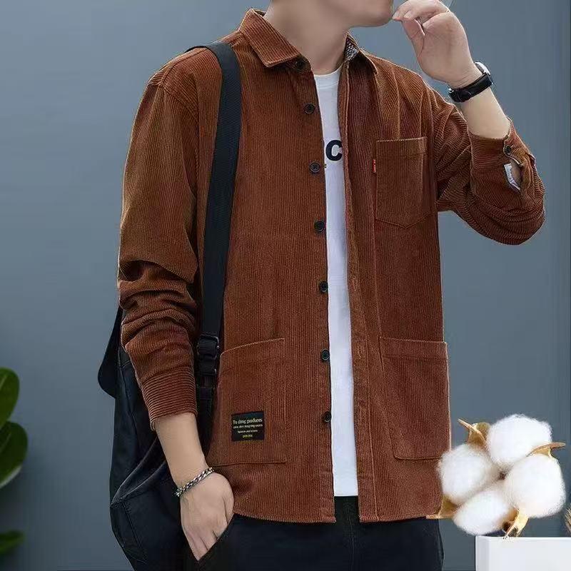 Men's Solid Color Corduroy Jacket - 2025 Autumn/Winter Velvet, Thick & Warm Long Sleeve Shirt