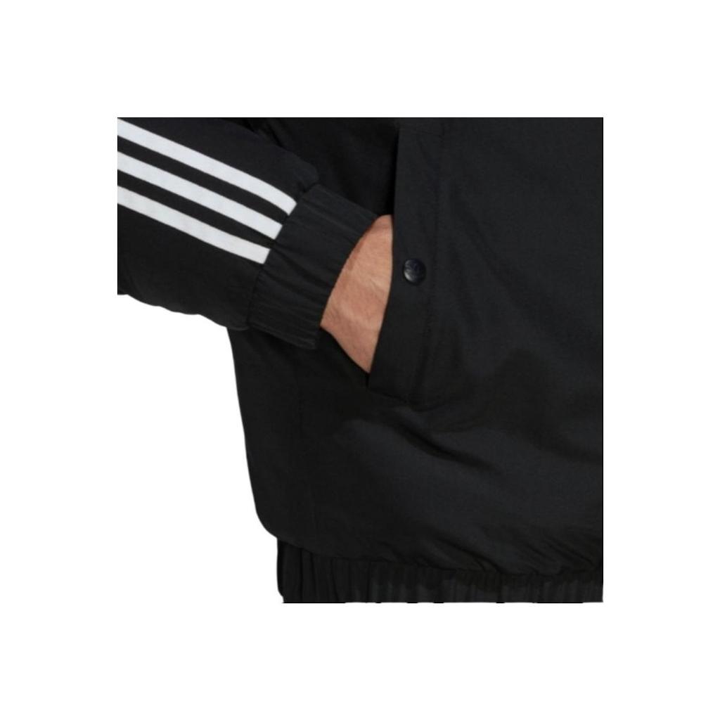 Adidas Solid Color Logo Embroidered Hooded Cotton Jacket With Fur Collar Men Jacket Black HR4435
