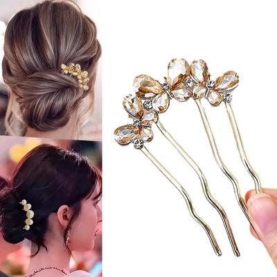Fermacapelli con Perle e Strass per Capelli Spessi Bastoncino Metallico Comodo Accessorio per Acconciature da Donna per Matrimoni Feste