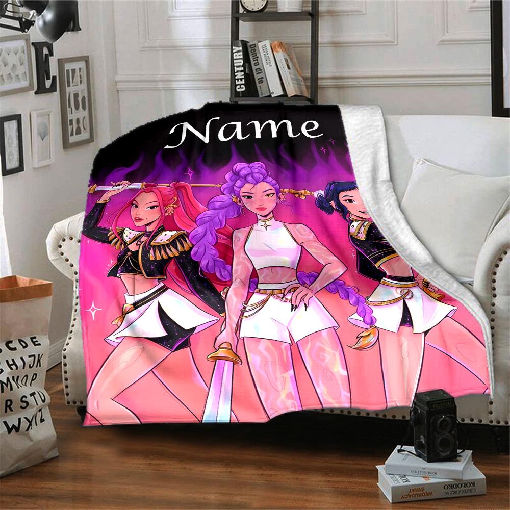 Customizable KPop Demon Hunters4 Throw Blanket – Personalized Name, All-Season Cozy Snug Blanket, Machine Washable, Personalized Blanket