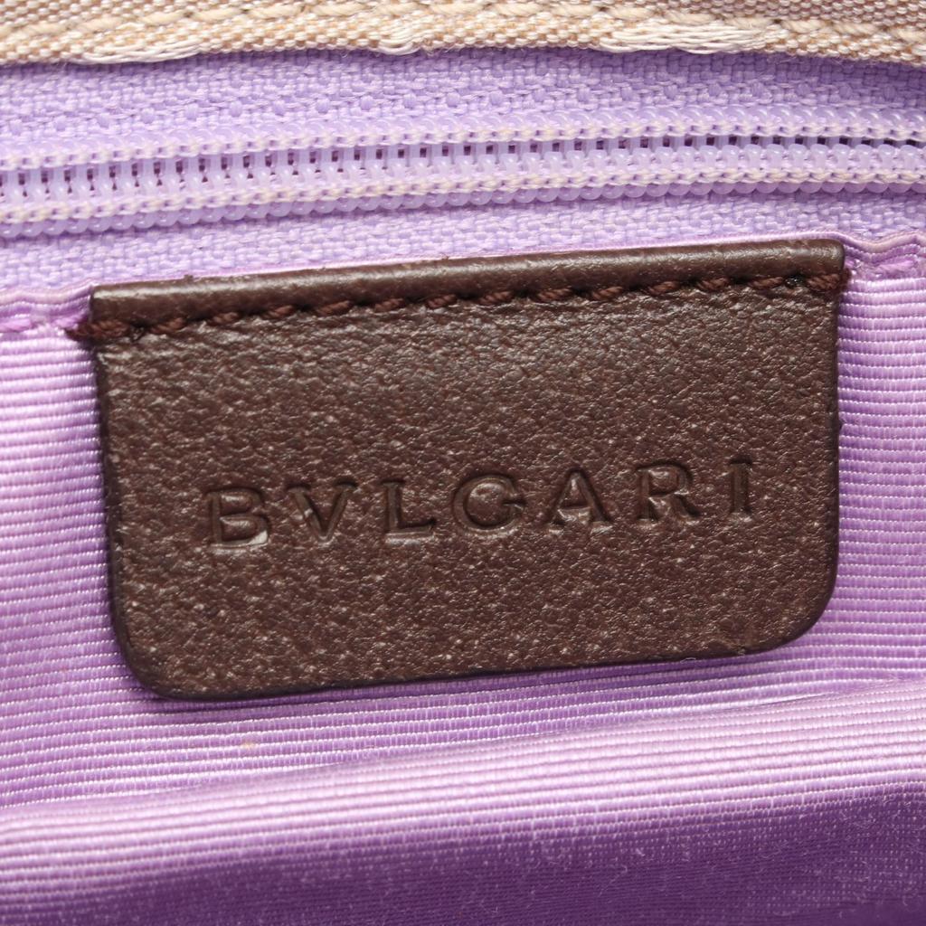 Used BVLGARI Logo Mania Tote Bag Tote Bag Canvas Leather Beige Brown Used Women