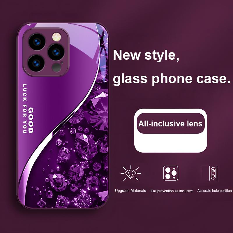 Color Diamond Gradient For IPhone 16 Pro Max 15 P Lus 14 Pro 13 12 Mini 11 P Ro Max X XS 7 8 Plus 2022 Tempered Glass Phone Case