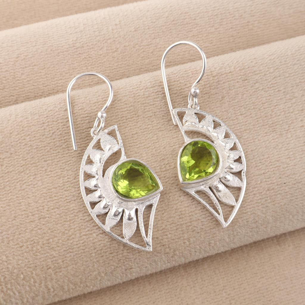 Natural Peridot Gemstone 925 Sterling Silver Jewelry Drop/Dangle Earring 1.5" Valentine's Day Gift CE-26-3