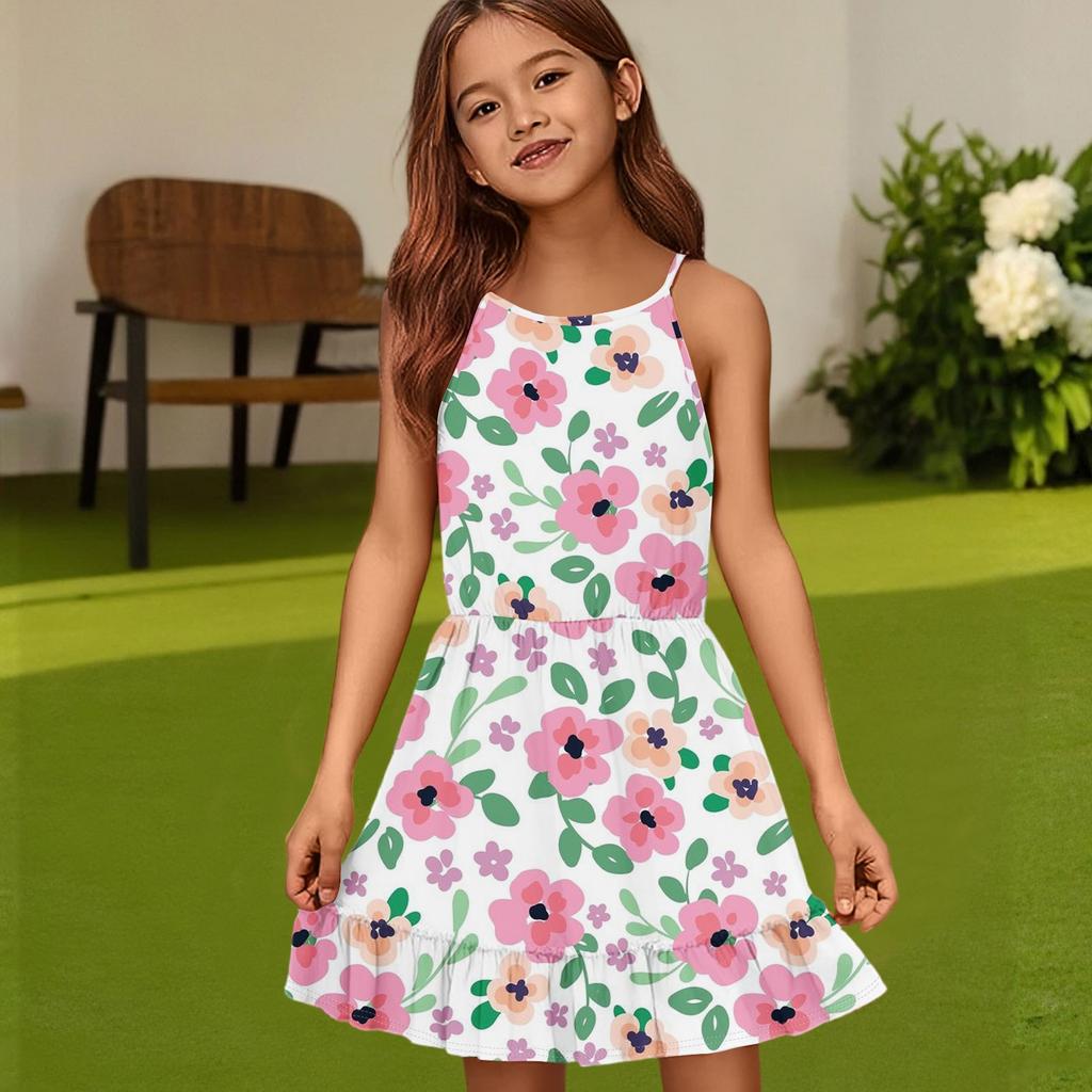 Abito Estivo Casual da Bambina con Scollo Rotondo, Monocolore e Senza Maniche