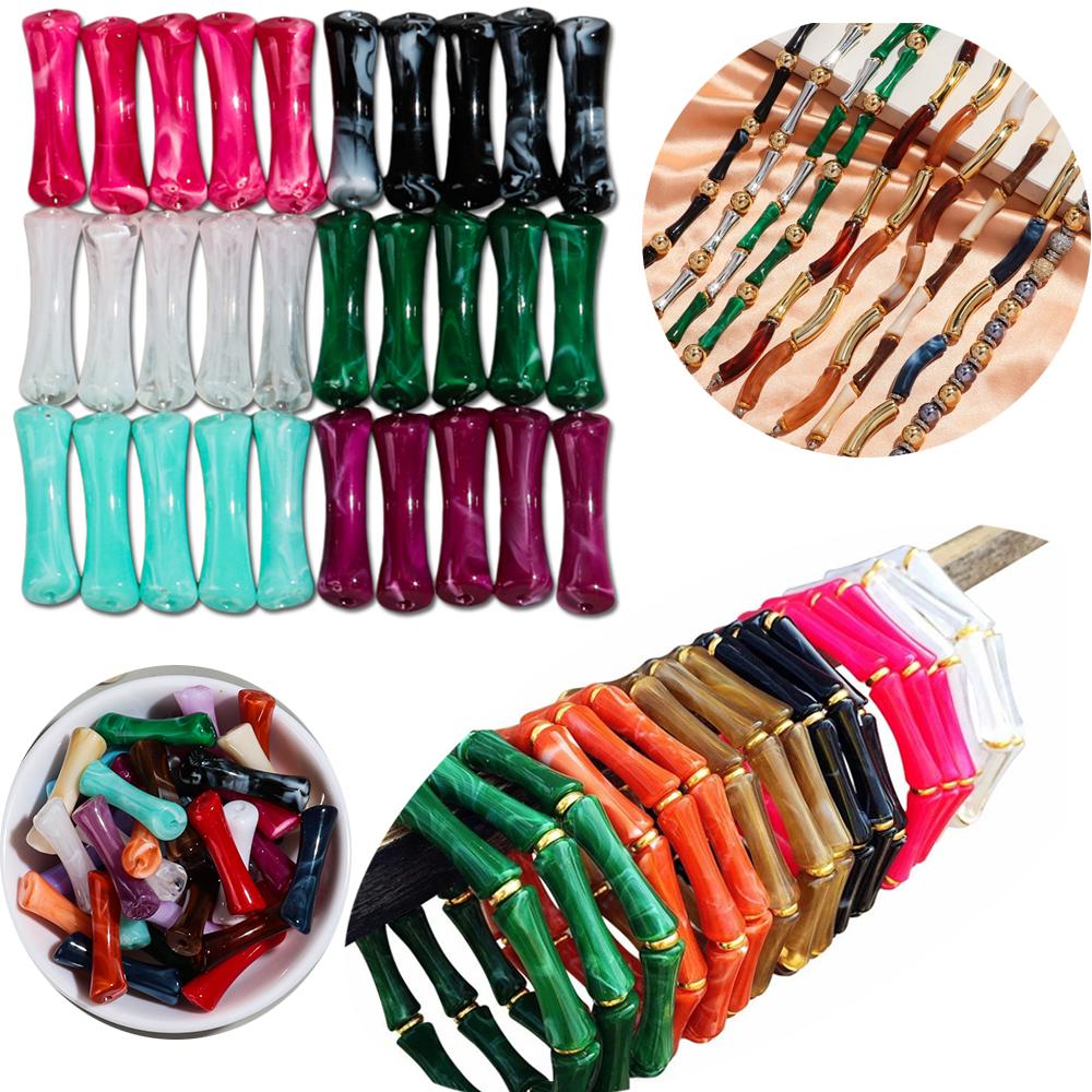 20pcs/bag Mixed Color Acrylic Thin 7x26mm Bamboo Curved Tube Loose Beads for DIY Bracelet Necklace Jewelry Craft Accessories