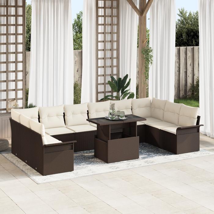 VidaXL Ensemble de canapé de jardin 11 pièces avec coussins Marron Polyrotin 3348354