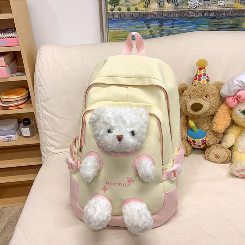 Trendy Teenager Girl Cute Bear Schoolbag High Value Junior High School Student Pupil Backpack Waterproof Nylon Book Bag Children Holiday Surprise Gift