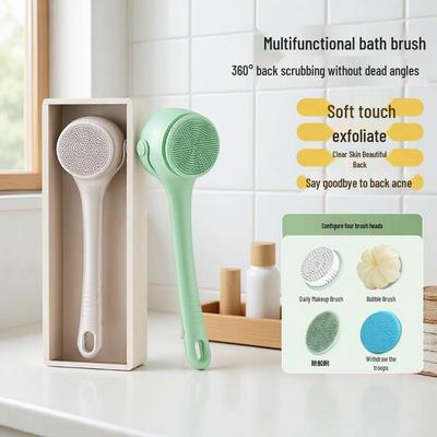 Dual-Handle Electric Bath Brush with Replaceable Heads - Multi-Functional Long Handled Back Scrubber Artifact