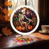 Unique Birthday Gift for Her Halloween Moon Black Cat Suncatcher Jigsaw Puzzle, 2D Acrylic Mystical Feline Window Hanging Tiffany Style Light