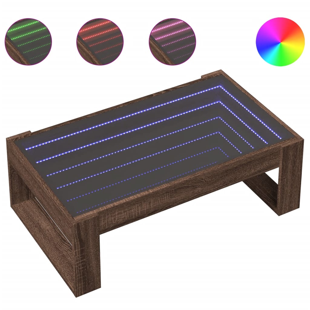 Infinity LED Coffee Table in Brown Oak Effect 90 x 53 x 30 cm