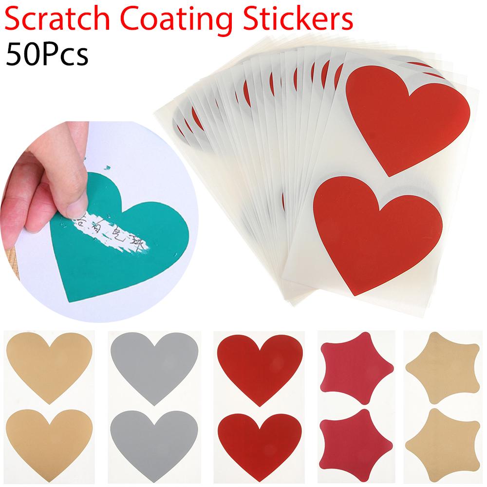 50Pcs/Set Cute Love Pentagram Shape Scratch Card Sticker DIY Postcard Wedding Gift Self-adhesive Coating Sticker Color Multi-use