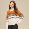 Betu Women's Retro Color Block Jacquard Round Neck Sweater