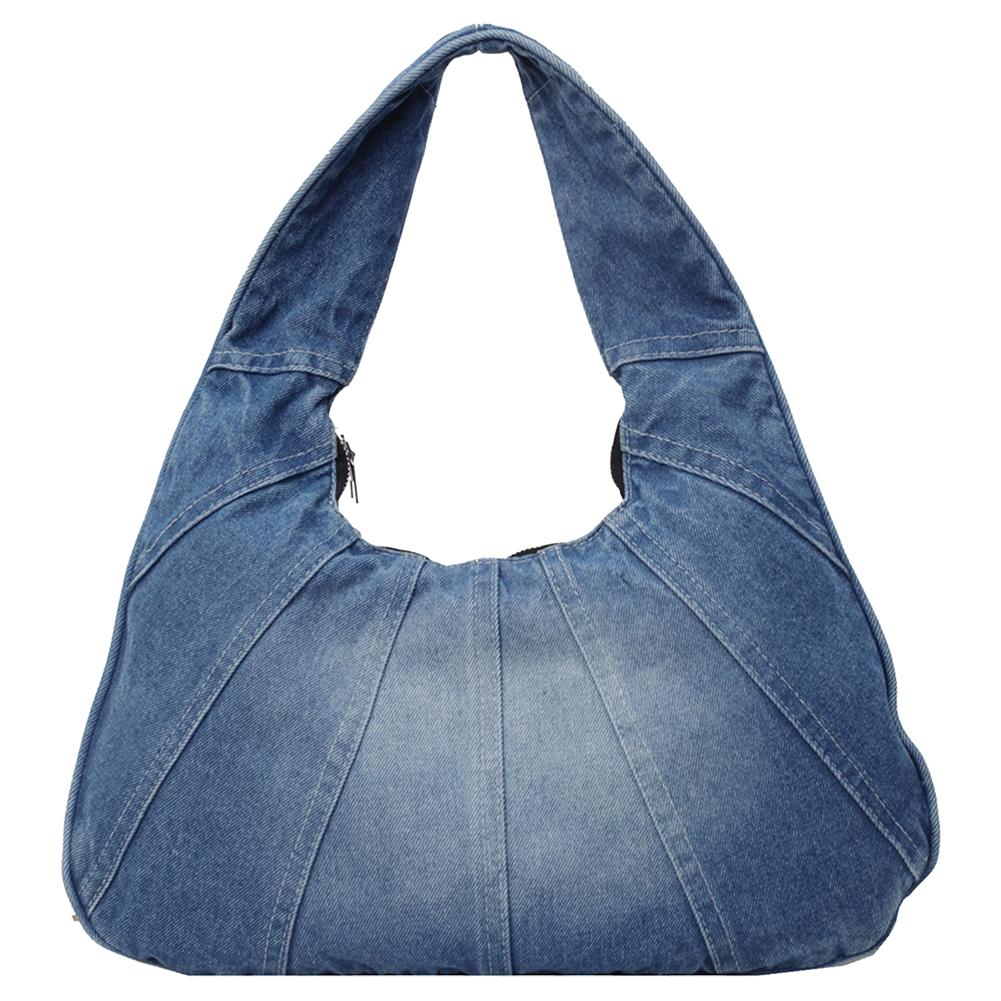 Women Denim Shoulder Bag with Zipper Hobo Bag Trendy Underarm Purse With Pocket Clutch Bag for Work Travel Shopping