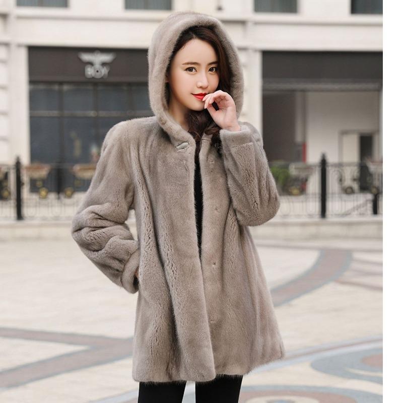 Imitation fur new imitation mink coat women's hooded imitation mink coat