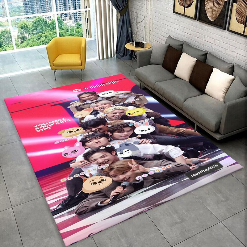 Kpop Stray Kids Music Star Carpet Rug for Playroom Bedroom Living Room Sofa Home Decor,kid Area Rug Non-slip Floor Mat Gift
