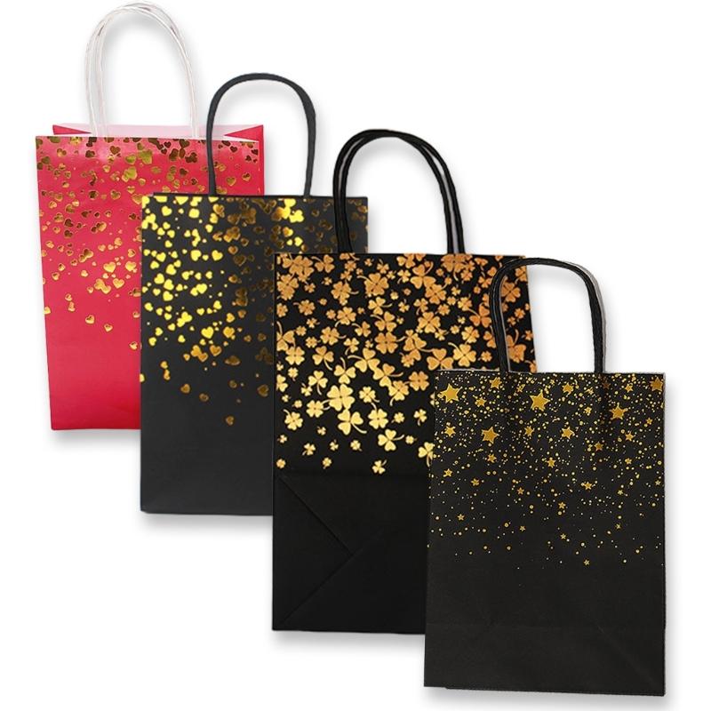 12pcs Kraft Paper Bags with Stylish Hotfoil Embossing Gift Packaging Bags for Weddings and Event Elegant Handbag