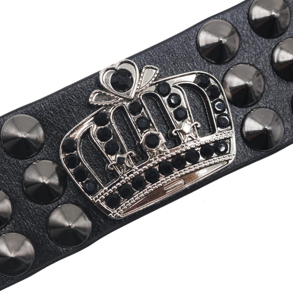 European & American Punk Leather Bracelet with Exaggerated Rivets & Crown Design