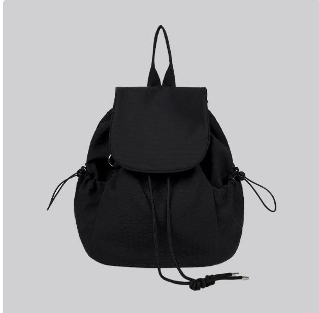 Japanese Casual Art Canvas Backpack Ins Fashion Drawstring Pleated Schoolbag Internet Celebrity Nylon Large Capacity Backpack