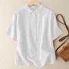 Solid Color Short-Sleeve Pullover Linen Shirt for Women, Vintage Hong Kong Style Cotton-Linen Blouse, 2026 Spring/Summer New Arrival