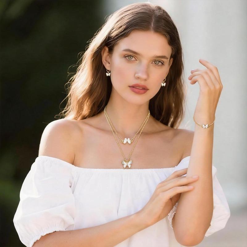 Butterfly gold plated jewelry set for women necklaces with matching earrings bracelet elegant jewelry for wedding party Valentines Day gift