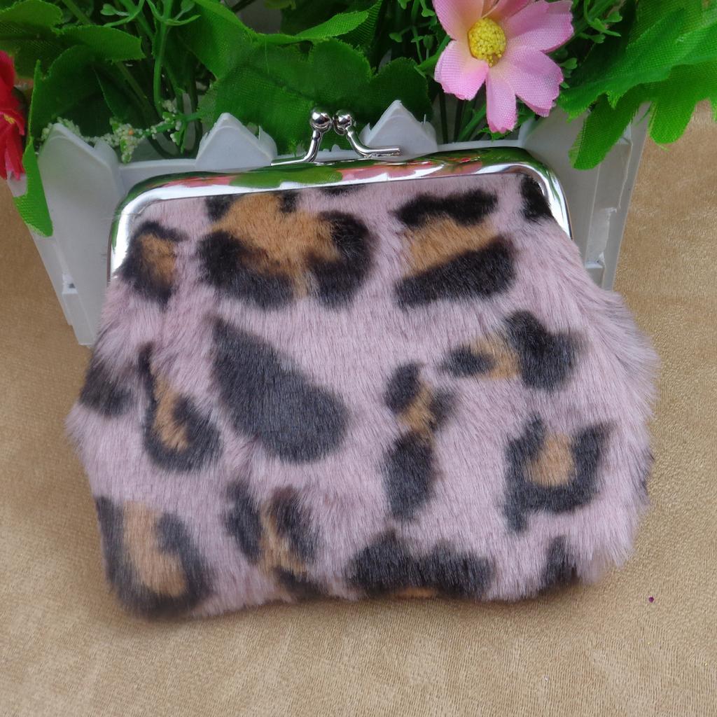 Neues 4-Zoll Plüsch-Clip-Münzfach mit Leopardenmuster Bankkarten-Münz-Modebeutel