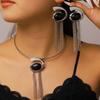 Womens Geometric Oval Spiral Statement Jewelry Set Necklace Earrings Bracelet Ring Trendy Fashion Accessories