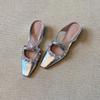 Fashion New French-style Pearl Cross-strap Baotou Half Slippers Square Toe Shallow Mouth Heightened Temperament Sandals and Slippers