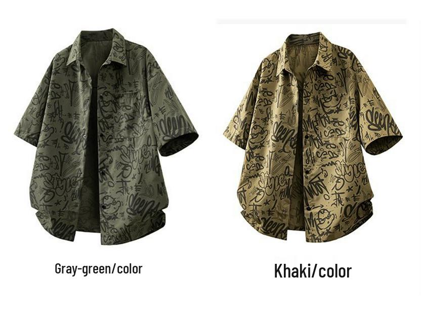 M-8XL Trendy Japanese Style Plus Size Graffiti Lapel Men's Casual Loose Shirt
