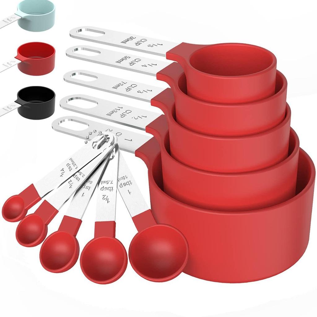 10-Piece Stainless Steel & Plastic Measuring Cups and Spoons Set - Essential Baking Utensils for Cake and Bread