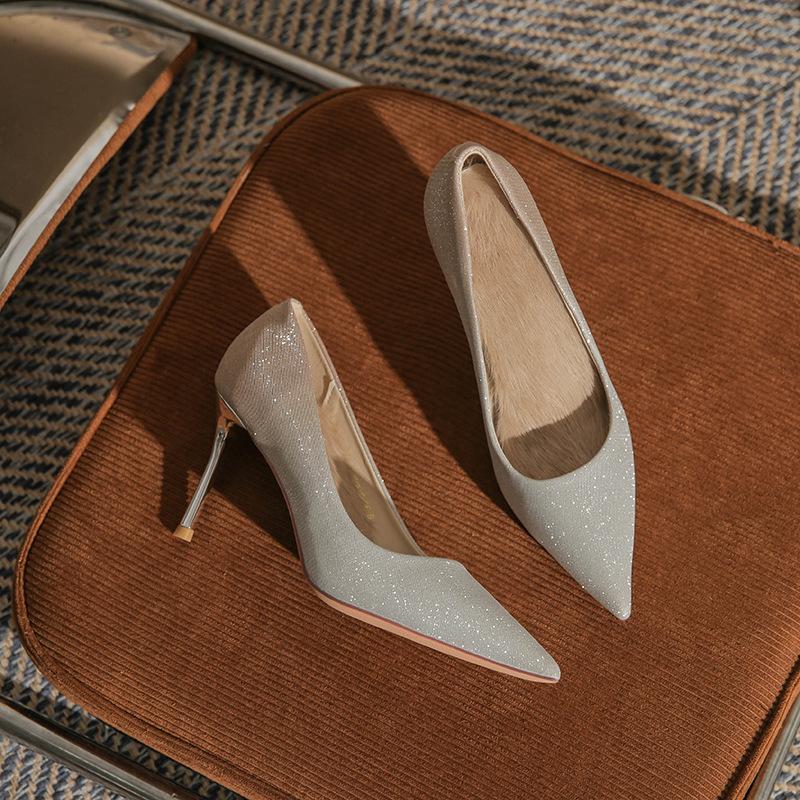 8818 French Small High Heels Women's 2025 New Gradual Change Temperament Wedding Shoes Sexy Pointed Thin Heel Shallow Mouth Single Shoes