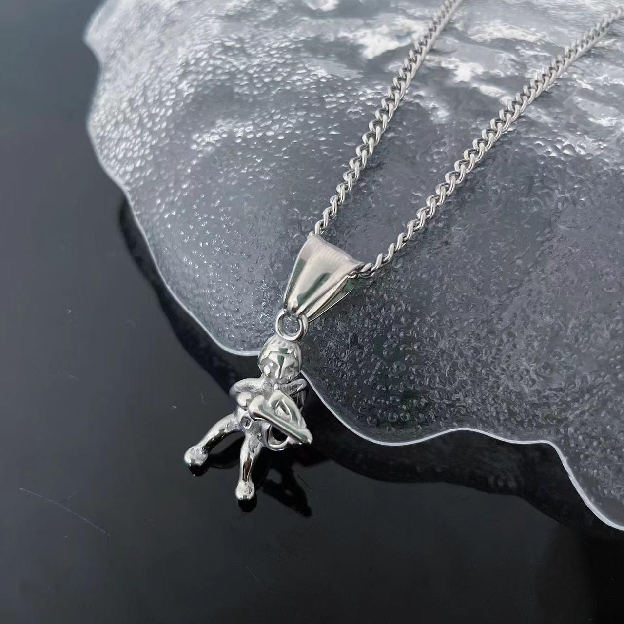Stainless Steel Angel Baby Hip Hop Necklace: Unisex Fashion Pendant Sweater Chain