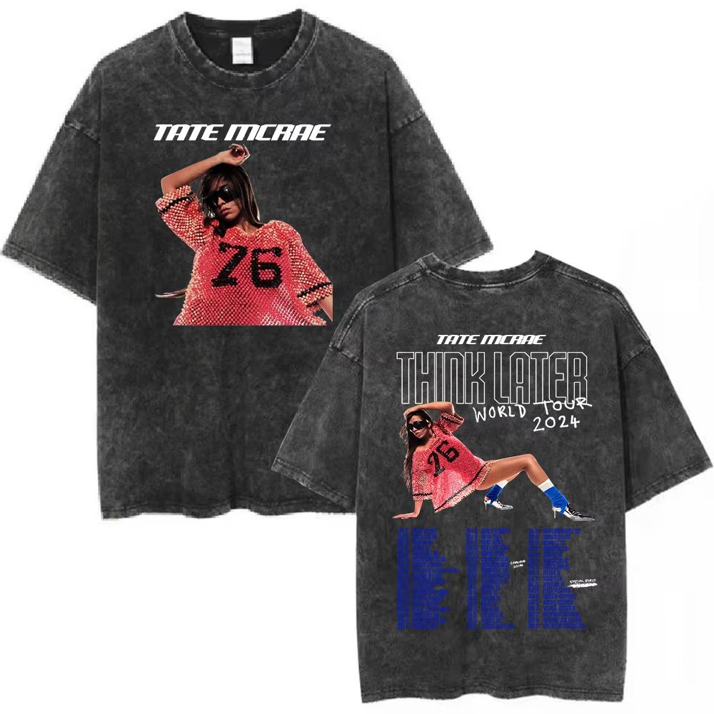 Trendy Tate Mcrae Greedy Album Tour Merch T Shirt Men Women Vintage Washed Short Sleeve Oversized Casual Tee Top