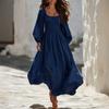 Women's Square Neck Long Sleeve Maxi Dress, Color Cinched Waist Casual Dress