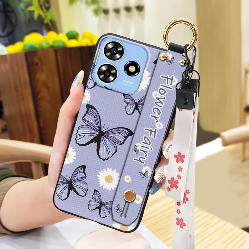 Phone Holder Kickstand Phone Case For ZTE Blade A73 4G/V50 Smart Durable Anti-dust Silicone Wrist Strap Fashion Design